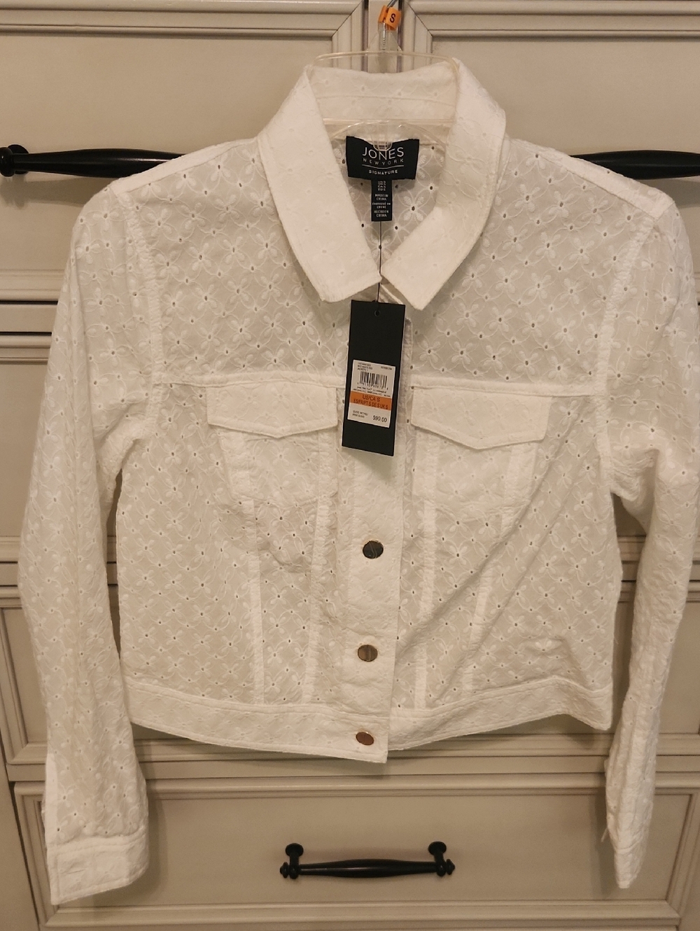 Jones New York White Eyelet Cotton Denim Jacket